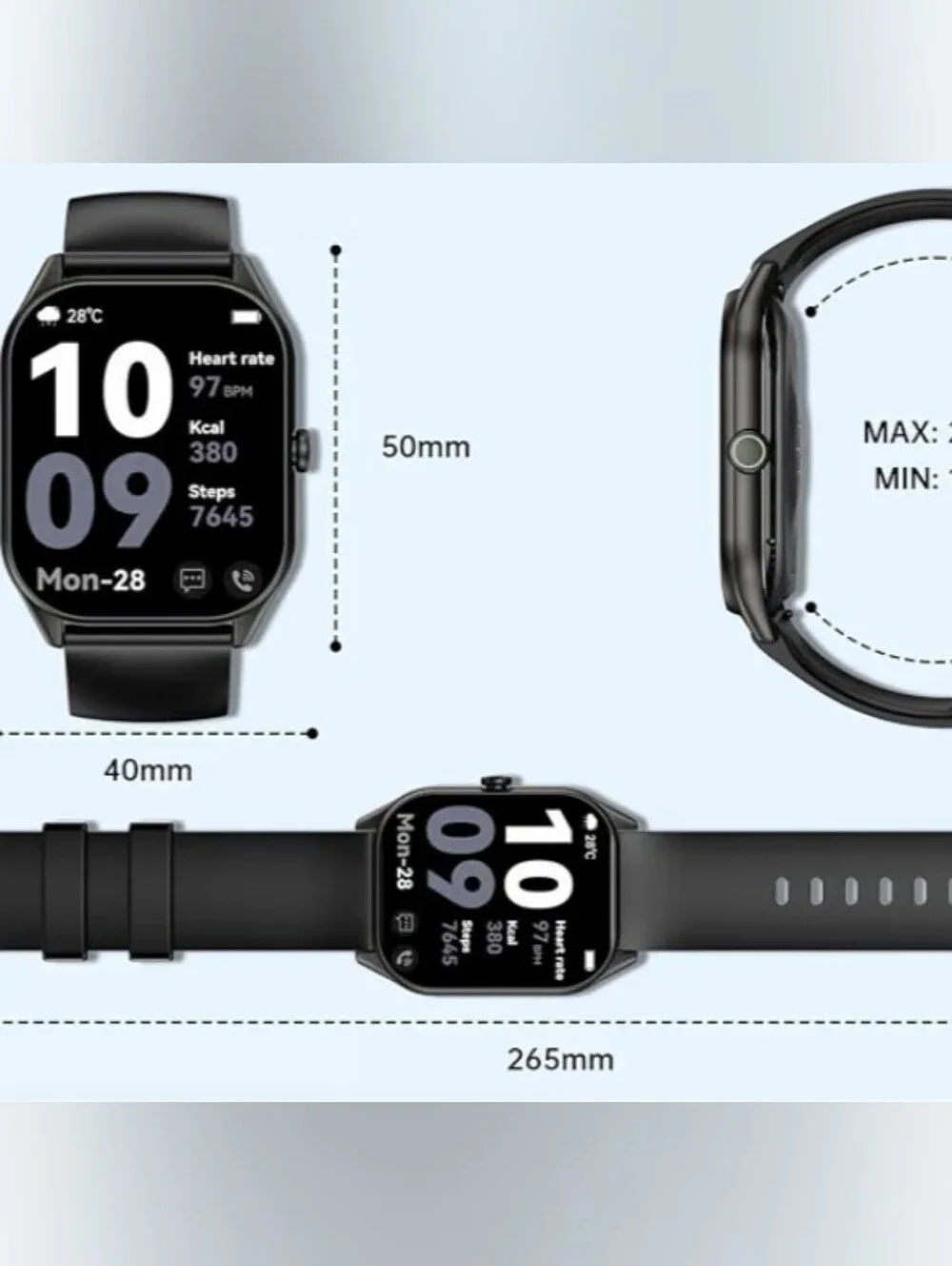 OUKITEL V8 Black Smartwatch 2” Fitness Tracker Bluetooth Calls NWT
